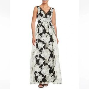 VERA WANG Floral Burnout Illusion Gown Dress Black White Sz 6